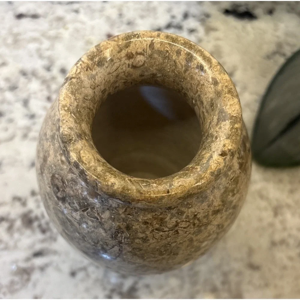 Pier One Tan Solid Stone Vase Fossilized Architectural Decor Office Brutalist‎